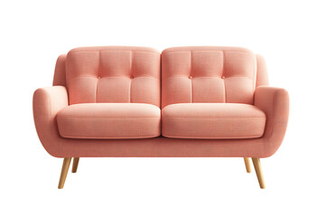 Pink Velvet Sofa with Button Tufting and Light Wood Legs, PNG