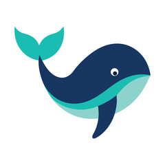 Minimal Whale Head Icon in Flat Navy Design