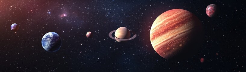Stunning Illustration of Colorful Planets in Outer Space Scene