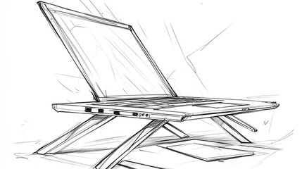 Obraz premium Laptop sketch on stand, workspace background, design concept