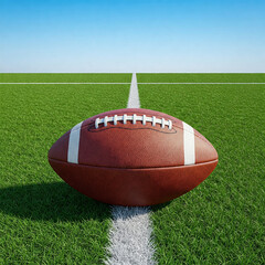 Obraz premium American football on green grass over blue sky
