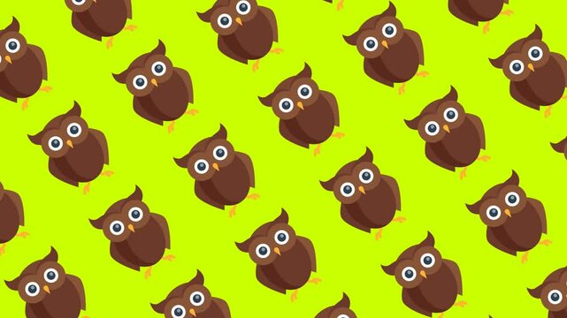 Cute seamless pattern with cartoon owl vector illustration, fun animal design for kids