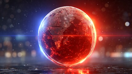 Obraz premium Global fiery news sphere on wet surface