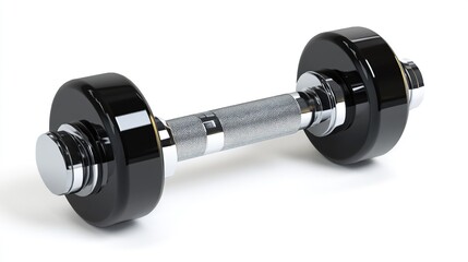 Black and chrome dumbbell on a white background