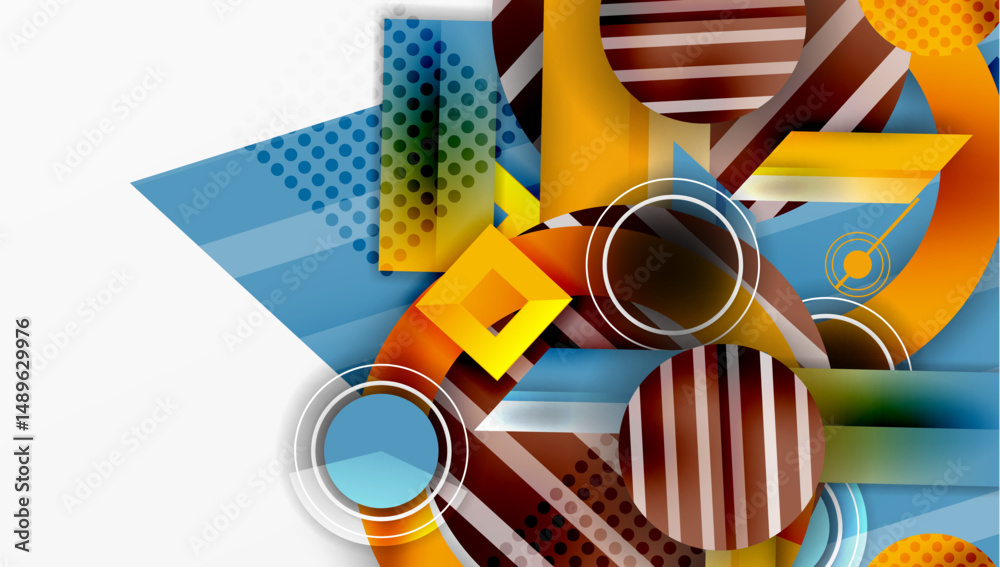 Poster abstract geometric composition. overlapping shapes, vibrant colors, dynamic design. modern illustrat