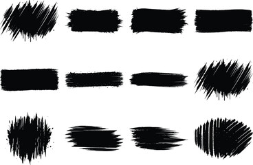 Black paint brush strokes vector grunge texture elements set