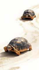 Obraz premium Two resting turtles on sandy beach 