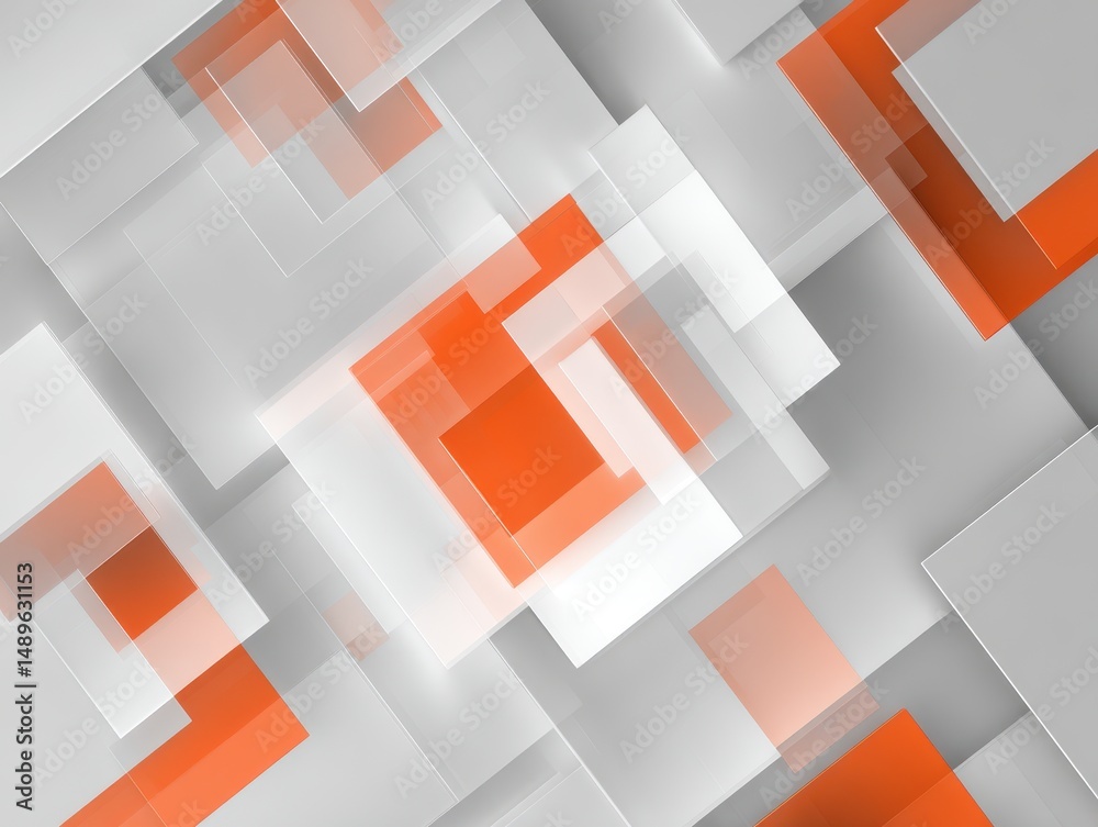 Poster abstract geometric pattern featuring layered squares in shades of orange and white creating a modern