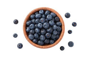 PNG Fresh blueberries in wooden bowl isolated on black background