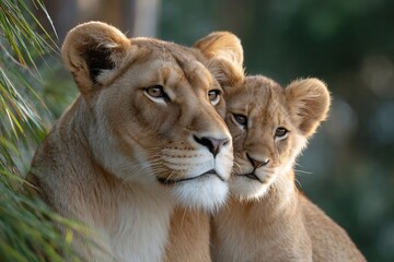 Obraz premium Lioness and Cub Affectionate bond in nature