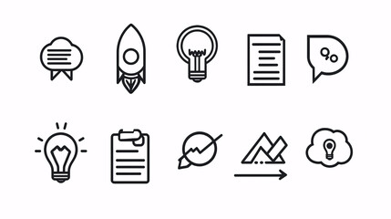 Startup Icons Rocket with Ideas, Growth, and Innovation.