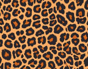 Leopard print textile texture with bold black and orange patterns creates striking and exotic design, perfect for fashion and interior decor