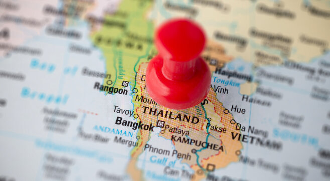 Red pin stuck on Thailand map, Tourism in Thailand Concept.