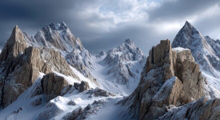 Obraz premium Majestic Snow-Capped Peaks in Dramatic Skies