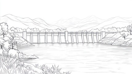 Dam construction, mountain river, landscape, engineering, power generation