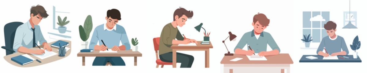 vector young man writing