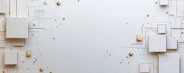 Abstract elegant white and gold horizontal banner background with overlay geometric square shapes decoration. Smooth and clean subtle  illustration. Luxury modern geometric pattern
