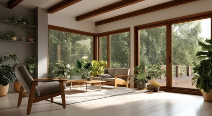 Modern Living Room with Natural Light and Greenery