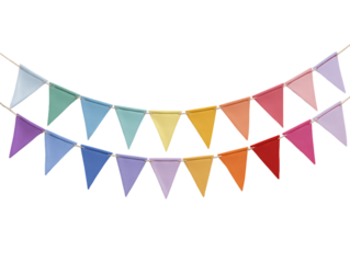 Rainbow Triangular Bunting Flags on Twine, PNG