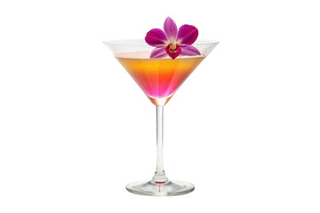 PNG Elegant martini glass with exotic orchid garnish and colorful drink