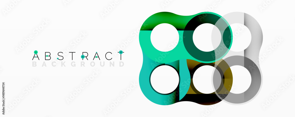 Poster abstract circles overlap, creating vibrant teal, green hues. minimalist design suits modern backgrou