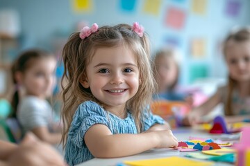 Fototapeta premium happy kids doing arts and crafts in day care centre