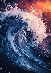 Powerful ocean wave in vibrant sunset colours