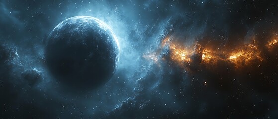 Obraz premium Cosmic Nebula with a Planet
