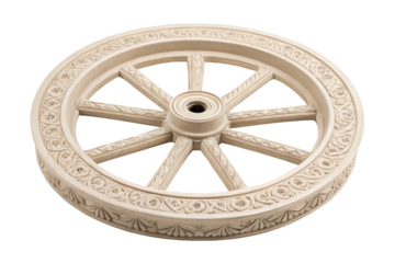 PNG Intricately carved wooden wagon wheel with floral details and spokes