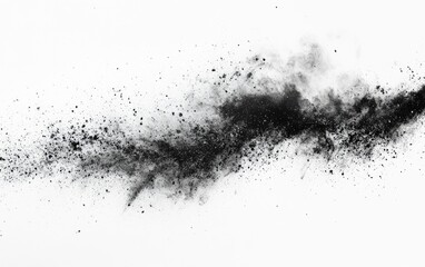 Abstract black powder explosion on white background