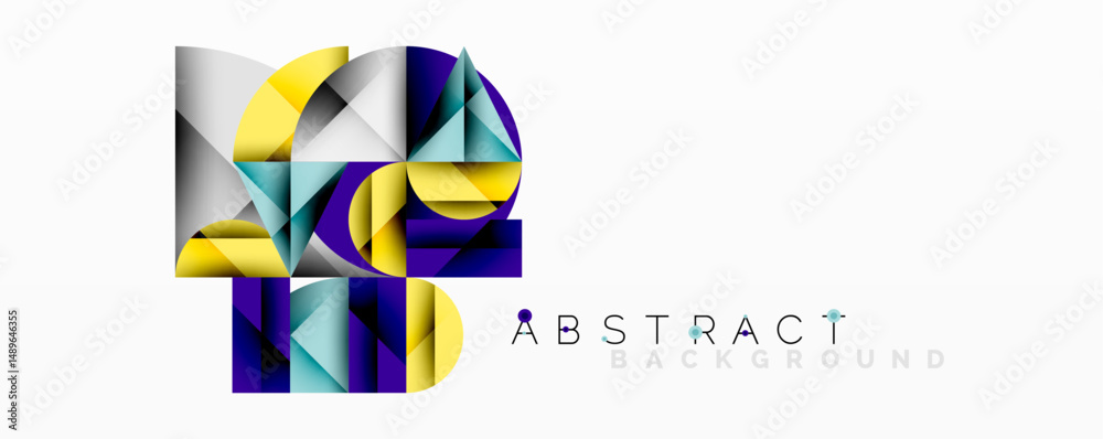 Poster Geometric shapes overlap, creating vibrant colorful design. Modern aesthetic, suitable for backgrounds, presentations.