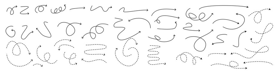 Hand Drawn Arrow Collection Set Black Vector Icons White Background