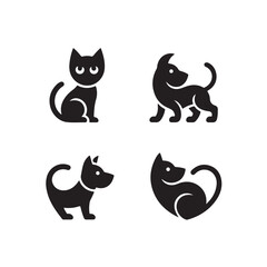 Pet Logo Silhouette Bundle with Dogs Cats Paw Prints and Pet Care Icons


