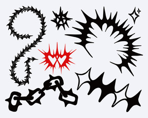 chain thorn tribal collage brutalism element vector streetwear clothing design editable