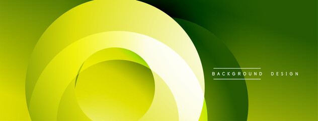 Abstract green layers create circular design. Smooth gradients offer modern aesthetic, suitable for backgrounds, presentations. Minimalist style.