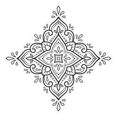 Circular pattern in form of mandala with flower for Henna, Mehndi, tattoo, decoration. Decorative ornament in ethnic oriental style. Outline doodle hand draw vector illustration.