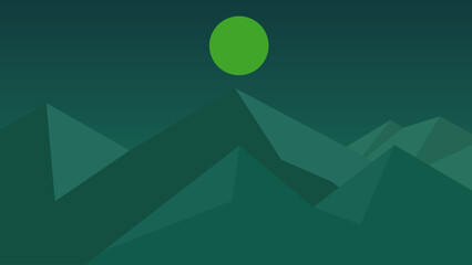Minimal Abstract Mountain Landscape with Green Sun – Vector Illustration