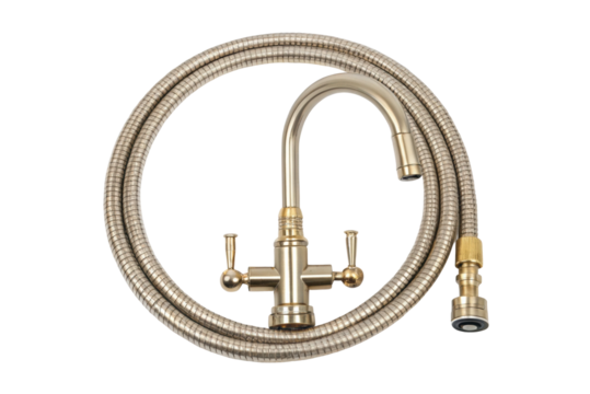 PNG Brass kitchen faucet with flexible hose and dual handles for enhanced functionality