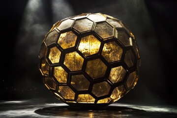 Obraz premium Golden, honeycombed sphere, illuminated from within