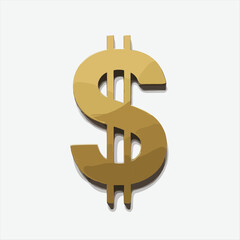 Golden color currency dollar symbol isolated on white background