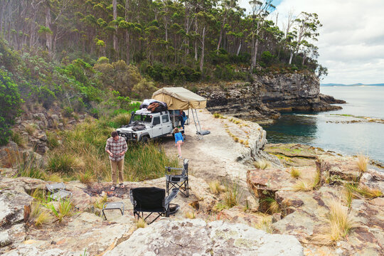 epic campsite on a ledge by the ocean, Bruny Island, Tasmania