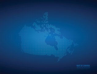 High-tech abstract vector map of Canada in blue tones with maple leaf halftone digital grid pattern Ideal for technology communication network or global business themes