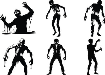 Spooky Halloween Zombie Silhouette clipart SVG Bundle, Zombie Vector Illustration set. Walking Dead Zombie, Zombie Apocalypse, Creepy Zombie, Undead Zombie, Scary Zombie Face – Halloween Horror Vector
