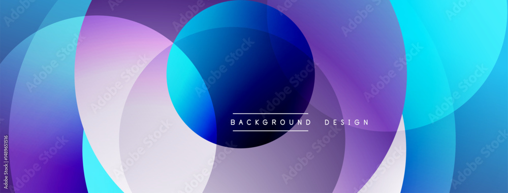 Fototapete Abstract composition featuring overlapping circles. Vibrant purple, blue hues create dynamic visual effect. Modern design element.