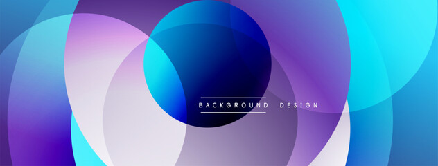 Fototapeta premium Abstract composition featuring overlapping circles. Vibrant purple, blue hues create dynamic visual effect. Modern design element.