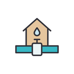 Stylized Icon Representing Water Supply System For Residential Usage