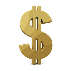 Golden color currency dollar symbol isolated on white background
