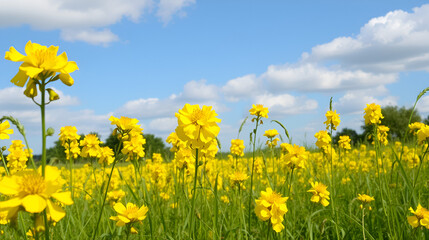 Fototapeta premium Yellow canola flowers in the British summertime,