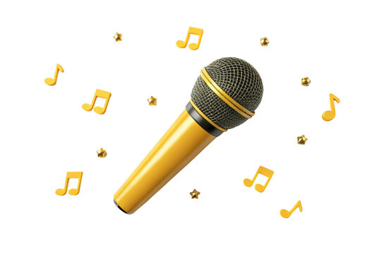 PNG Golden microphone with musical notes on black background