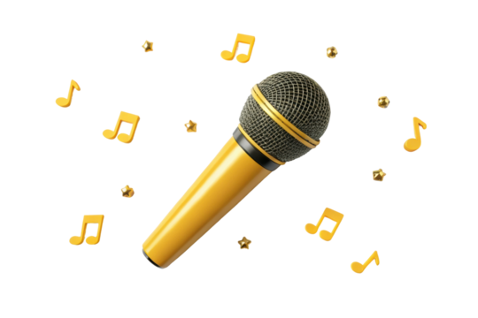 PNG Golden microphone with musical notes on black background